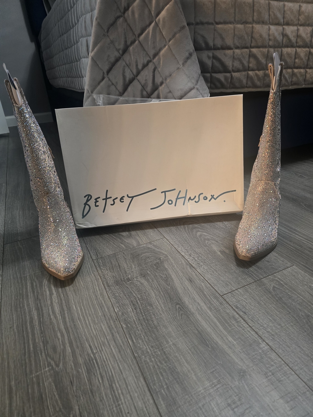 Betsey Johnson Crystal Embellished Pointed Toe Ankle Boots - Silver
